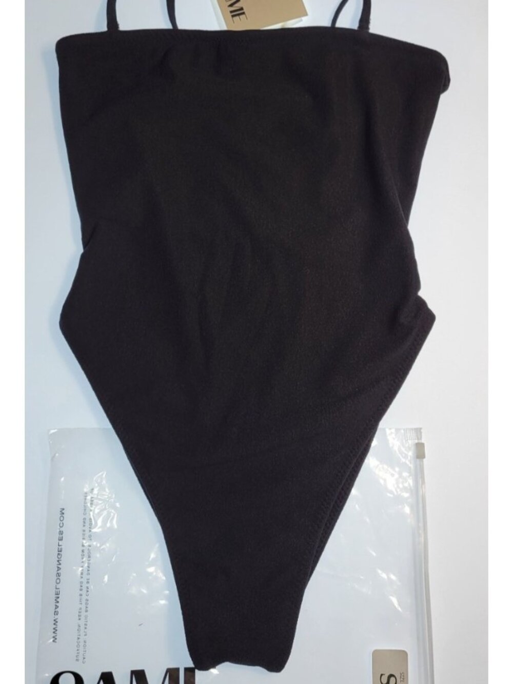 SAME Los Angeles Strapless One Piece Swimsuit Womens Faux Suede Black Size Small